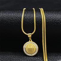 Jesus Virgin Mary Cross Pray Small Crystal Choker Necklace Stainless Steel Catholic Jesus Necklaces Snake Chain Jewelry N8031S05