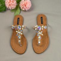 fashion 2024 New Women's Flip-flops Summer Party Shoes for Female Bling Flower Rhinestones Large Size Flat Heels Outside Ladies Slippers 37 sidabras