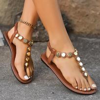 Fashion High Quality Shoes Female 2024 Retro Women's Thong Sandals Stylish Plus Size Flat Roman Sandals Casual and Versatile Beach Shoes 36 ruda