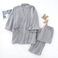 Pavasario ir vasaros vyriška yukata, japoniškas kimono, pižama, medvilnės verpalų krepas, trijų ketvirčių rankovės, kelnės, namų tarnybos kostiumas XL pilka