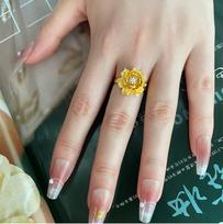 24K ancient gold zircon lotus open ring, new Chinese light luxury exquisite design ring, personalized niche jewelry