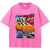 Street Woman skalbti marškinėliai Supra Racing komiksų spaudinys trumpomis rankovėmis patogūs medvilniniai oversized viršutiniai drabužiai vasaros drabužiai S