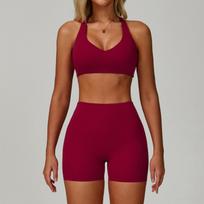 Summer Cross-Back Yoga Set: Quick-Dry, Nude-Fit, Beautiful Back, Three-Piece for Outdoor Fitness & Running L