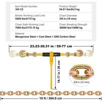 SucceBuy 2pcs Binder Chain 3/8 -1/2  Ratchet Load Tie Down Binders with Grab Hooks G80 Chains for Truck Towing Hauling