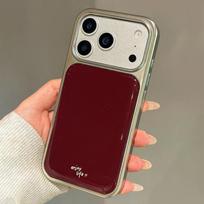 Luxury Retro Maroon Epoxy Silver Edge Phone Case For iPhone 17 Pro Max 17 Pro 17 17Air 16 15 14 13 Anti-drop Shockproof Cover iPhone 13