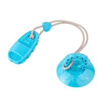 Dog Chew Toy with Suction Cup Indestructible Rubber Puppy Teething Toy Promotes Dental Health Interactive Food Dispensing Toy for Bulldog German mėlyna