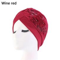 Pleated Headwear Bandana Indian Inner Hijabs Sleep Cap Muslim Turban Hat Head Wrap vyno raudonos spalvos