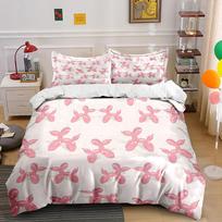 Pink Balloon Dog Pattern Background Print Bedding Set 1 Duvet Cover 2 Pillowcases For Adult And Children Luxury Gift Full Size EU Twin 135X200cm&set