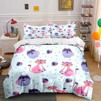 Multiple Sizes Cartoon Cats And Yarn Print Bedding Set 1 Duvet Cover 2 Pillowcases For Adult And Children Luxury Gift Full Size EU Twin 135X200cm&set