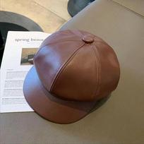 Korean Style PU Beret British Octagonal Cap Retro Painter Hat  Girl kava
