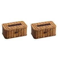ABBY-2X Rattan Rectangular Tissue Box Cover - Boho Decorative Woven Tissue Holder,Vintage Farmhouse Tissue Dispenser For Home ruda