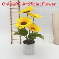Sunflowers Theme Garden Style Bonsai With Silk Fabric And Rain Flower Stones For Photography And Decor
