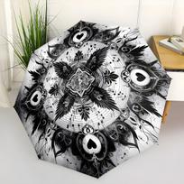 1pc Black & White Mandala Umbrella with Hearts & Wings - Automatic Open/Close, Portable Collapsible Design, Compact Folding fo