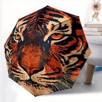 1pc Automatic Open/Close Umbrella with Tiger Face Close-Up Pattern - Compact Travel Umbrella, Windproof 8-Rib Frame, Portable