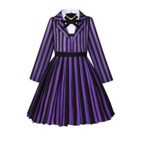 Wednesday Addams Costume Purple Outfit Striped School Uniform Halloween Cosplay Costume for Kids Adults 120cm violetinė