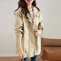 Plus Size Women Windbreaker Coat Fashionable Mid Length Hooded Soft Casual Spring Autumn Fashion S chaki
