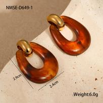 GEMCHIC Women's Vintage Hong Kong Style Stainless Steel Geometric Design Earrings Irregular Resin Fashion Daily Earrings