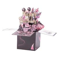 Cartoon Butterfly 3D Birthday Card Balloon Cake Design Best Wishes Pop-Up Greeting Cards Flowers Theme With Envelope