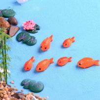 ABBY-16Pc/Lot Red Fish Miniature Figures Decorative Mini Fairy Garden Animals Moss Micro-Landscape Ornaments Resin Baby