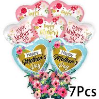 7Pcs Mother's Day Foil Balloon Set, Large Floral Heart Mylar Balloons,  Happy Mother's Day  Bouquet Decorations for Mom's Birthday Other