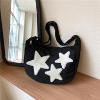 Women Canvas Messenger Shoulder Bag Crossbody Sling Bag Hobo Bag Pentagram Zipper Satchel Tote Bags Student BookBag Handbag juoda