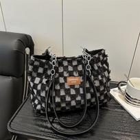 Denim checkerboard messenger bag spring new temperament shoulder bag underarm bag women juoda