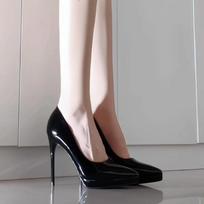 Ultra-fine heel lipstick nude light high heels waterproof table professional shoes pointed patent leather single shoes 34