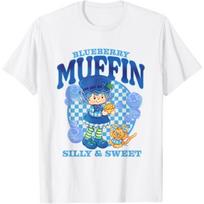 Strawberry Shortcake Blueberry Muffin Silly Sweet Retro Logo T-Shirt S balta