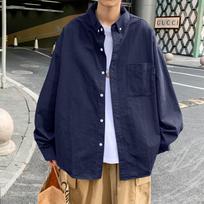 Men's Navy Blue Button Down Long Sleeve Shirt Casual Pocket Detail Oversized Streetwear Top M tamsiai mėlyna spalva