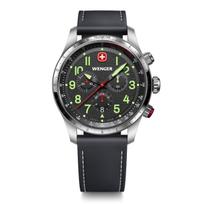 WENGER TERRAGRAPH CHRONO Chronograph Stainless Steel Case Black Black Leather Quartz 100m Water Terragraph Men's Watch, (316L), Dial, Strap, Movement,