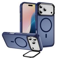 For iPhone 17/Air/16/15/14/13 Pro Max 12 11 Case Compatible with Magnetic Shockproof Heavy Duty Kickstand Matte Semi Clear Case For iPhone 17 ProMax mėlyna