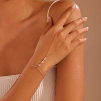 Fashion Metal Multilayer Hand Chain Bracelets Link Ring for Women Exquisite Crystal Finger Bracelet Wedding Party Jewelry