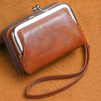 Women’s RFID Card Holder Wallet PU Leather Double Zipper Coin Purse Kiss Lock Small Wallet Multi Card Slot Clutch Wallet with Wrist Strap ruda