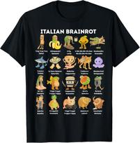 Types of Italian Brainrot Meme Character Hand Drawn for T-Shirt Mens Womens Tees Top M