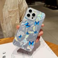 Butterfly Phone Case For iPhone 17 16 15 13 14 Pro Max 11 12 Plus Luxury Laser Silver Gradient Silicone Cover iPhone14