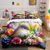 Bird Nestled Among Flowers. Print Bedding Set 1 Duvet Cover 2 Pillowcases For Adult And Children Luxury Gift Full Size EU Twin 135X200cm&set