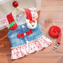Dog and Cat Dress Chest Strap Pet Dog and Cat Clothes Outdoor Pet Supplies Cartoon Breathable Strawberry Clothes Four Seasons (as the picture,S)