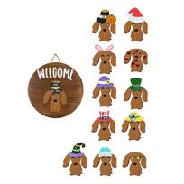 ABBY-Dachshund Seasonal Welcome Sign For Front Door Rustic Round Wood Wreaths Sausage Dog Wall Hanging Home Decor Easy To Use