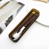 Rust-proof Wooden Chopsticks Set Japanese Style Two-Piece Tableware Stainless Steel Spoon  Office auksas