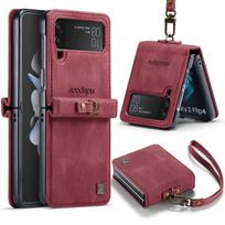 Folio Case for Samsung Galaxy Z Flip 7 FE 6 4 5 5G Vintage Ultra Slim PU Leather Wrist Strap Hard PC Back Phone Skin Cover Coque Samsung Z Flip 4 raudona