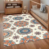 Cream Orange Mandala Area Rug for Living Room Bedroom Boho Tribal Eco-Friendly Home Decor Soft Non Slip Washable Floor Mat 40x60cm