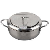 Stainless Steel Deep Fryer Pot with Thermometer Detachable Rack Frying Pan Durable 20cm / 7.9in Japanese Frying Pan