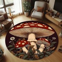 Bohemian Mushroom Floral Print Round Area Rug, Soft Non-Slip Washable Circular Floor Mat for Living Room Bedroom Nursery Office 80cm x 80cm