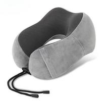 U-Shaped Memory Foam Travel Pillow with Massage Function and Cervical Support 1PC šviesiai pilka spalva