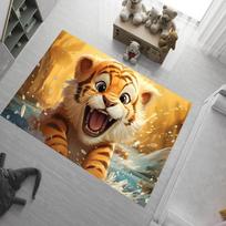 2D Cool Tiger Print Area Rug Wild Animal Pattern Carpet Non-Slip Washable Floor Mat for Living Room Bedroom Man Cave Home Decor 40X60CM