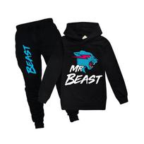 Vaikams Mr Beast Džemperis Megztiniai Viršutiniai Drabužiai Su Kelnėmis Kelnės Kostiumų Rinkiniai 130cm juoda