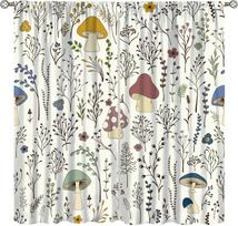 Forest Fungi  Curta – Mushroom & Wildflower Motifs In Soft Colors, Rod Pocket Drapes For Living Room Or Bedroom 53x116cm 2pc21x46in