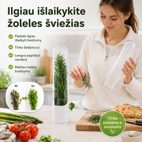 Žolelių laikymo indas šaldytuvui (padeda ilgiau išlaikyti šviežumą)