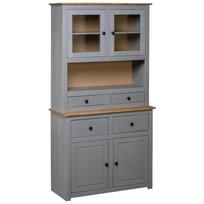 vidaXL Komoda Panama, pilkos sp., 93x40.5x180 cm, pušies med. masyvas