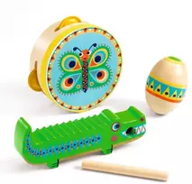 Djeco Animambo Muzikos instrumentų rinkinys: tamburinas, marakasas, guiro ( DJ06031 )